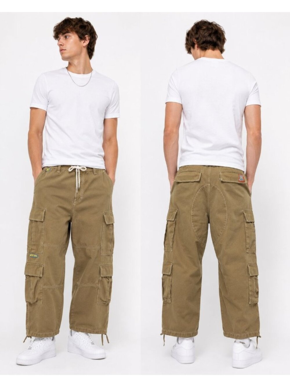 Empyre Mens Khaki Cargo Pants Size 36 With Multiple Pockets & Drawstring Hem